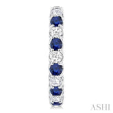 2.5 MM Sapphire and 1 ctw Round Cut Inside-Out Diamond Precious Hoop Earrings in 14K White Gold